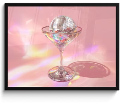 Poster in lijst - Fotolijst 70x50 cm - Posters - Martiniglas - Discobal - Fonkelende lichtvlekken - Posterlijst zwart - Decoratie - Wanddecoratie woonkamer - Muurdecoratie slaapkamer