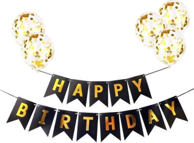 Joya Party® Verjaardag Slinger Zwart & Goud met Papieren Confetti Ballonnen | Feest Decoratie | Verjaardag | Happy Birthday | Letterslinger
