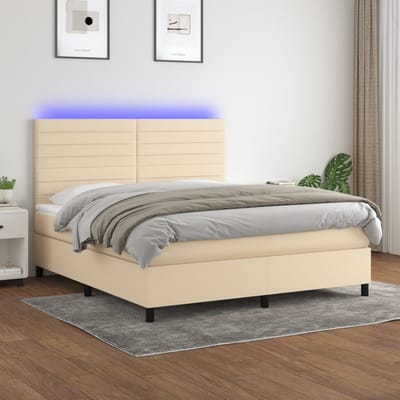 vidaXL - Boxspring - met - matras - en - LED - stof - crèmekleurig - 160x200 - cm