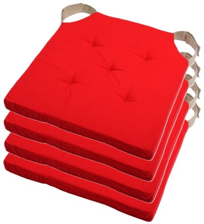 Stof Textile stoelkussen DUO - 4x - rood - 38 x 38 x 4 cm - klittenband sluiting - zitkussens - binnen/buiten