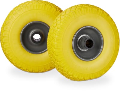 4x steekwagenwiel - set - stalen velg - anti lek - 25 mm as - 150 kg - geel