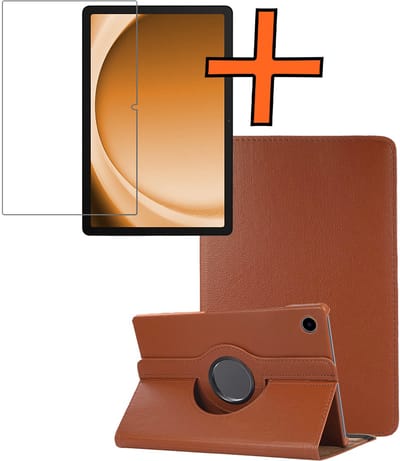 Hoesje - Geschikt voor Samsung Galaxy Tab A9 - Met Screenprotector - 360 Graden Draaibare Hard Cover Case - Tablet Hoes Draaibaar - Bruin