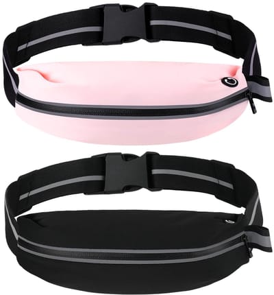Set Van 2 Hardloopriemen, Unisex Waterdichte Hardloopvesten, Reflecterende Hardlooptassen, Geschikt Voor Hardlopen En Buitensporten (Zwart + Roze)