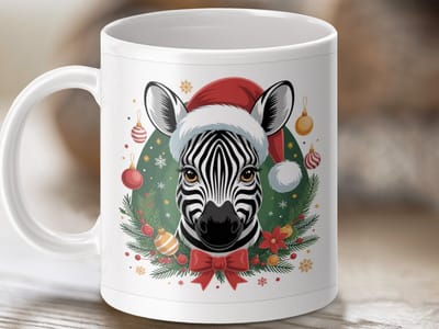Mok Kerst Zebra Mok, Feestelijke Zebra, Kerst Mok Cadeau, Grappige Zebra Mok, Dieren Mok, Kerst Cadeau Idee, Feestdagen Mok