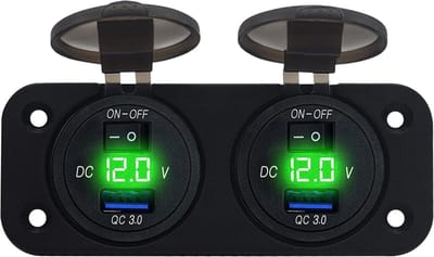 ProRide 12V USB Stopcontact met Schakelaar/Voltmeter - 5V/2.4A - Tweevoudig Inbouw - USB Autolader, Boot en Camper - Groen