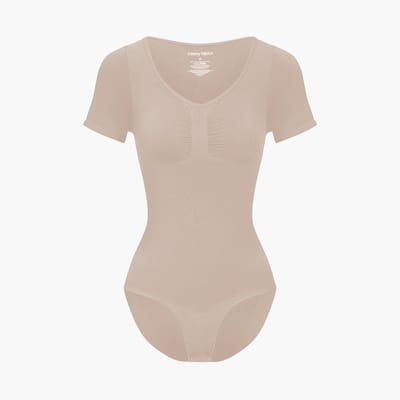 cfab - T-shirt bodysuit met corrigerende werking en slipje - Beige - XS - Corrigerende Body - Naadlos - corrigerend ondergoed dames