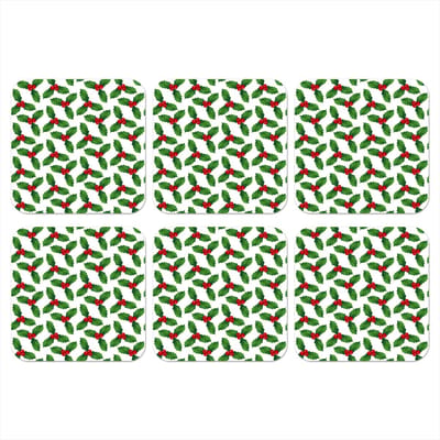 Onderzetters voor glazen - Patronen - Kerstmis - Maretak - 10x10 cm - Glasonderzetters - 6 stuks - Tafeldecoratie Kerstmis - Kerstdecoratie tafel - Tafelversiering