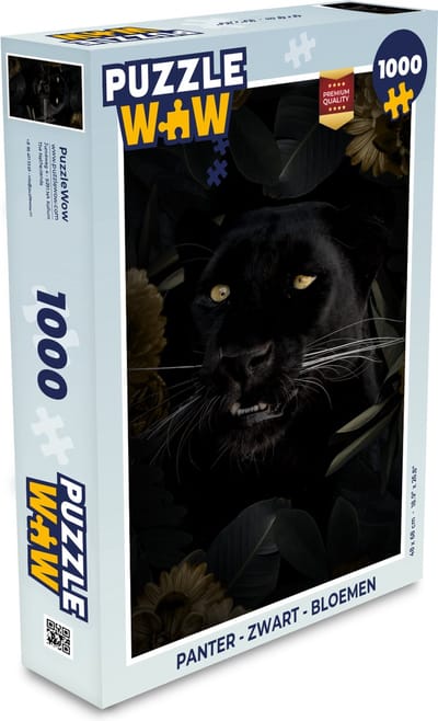 Puzzel Panter - Zwart - Bloemen - Legpuzzel - Puzzel 1000 stukjes volwassenen