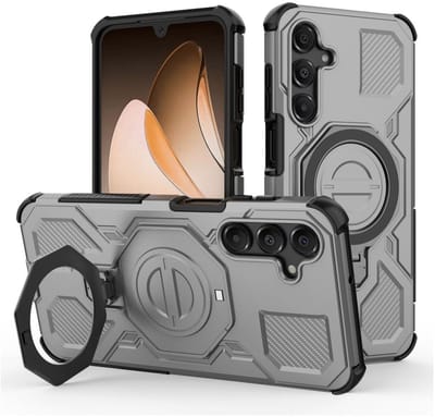 Hoesje geschikt voor Samsung Galaxy A16 | Compatibel met MagSafe / Qi2 | 360° Draaibare Magnetische Standaard | Back Cover Kickstand Ring | Grijs