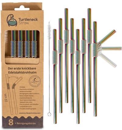 Turtleneck Herbruikbare rietjes van RVS - met borstel - Regenboog - Buigbaar - 8 Stuks