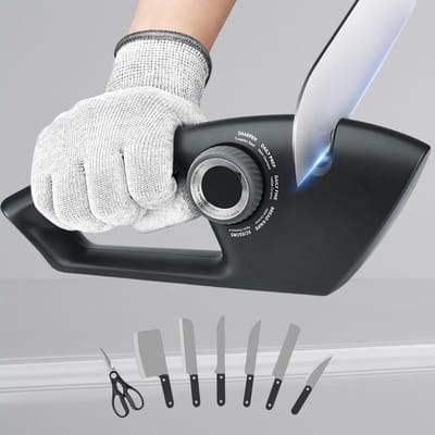 Dutchers® Professionele 5 in 1 Messenslijper - Keukenmessenslijper - Handmatige slijper voor rechte messen - Keukenmessen - Veilig en eenvoudig te bedienen