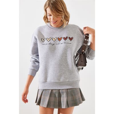 Hartpatroon Sweatshirt met Ronde Hals