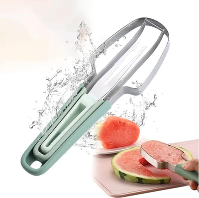 Watermelon Slicer - 3-in-1 RVS - Multi-Purpose Fruit Knife - Watermelon Cutter - Fruit Divider - 22.3 x 7 cm (Green)