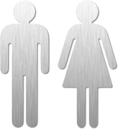 WC Deurbordjes - Toilet Pijlen - Aanduiding Deuren - Zelfklevend RVS - 152 mm - Zilver