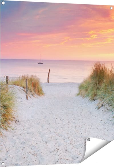 Gards Tuinposter Strand en Duinen bij Zonsondergang - 80x100 cm - Tuindoek - Tuindecoratie - Wanddecoratie buiten - Tuinschilderij
