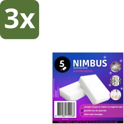 3 x NIMBUS – Wonderspons – Melamine Spons – Voordeelverpakking - Schoonmaak - Reiniging - Spons - Melamine Spons - Vuil Verwijderen