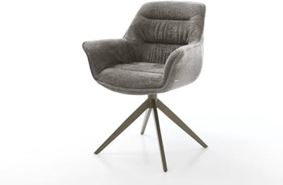 Eetkamerstoel Kaira-Flex kruisframe breed afwerking met titanium bouclé zacht mud 360° draaibaar rocker-functie
