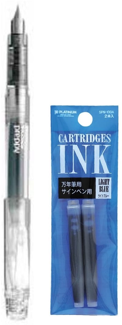 Platinum - Preppy Fountain pen Japan - Fine - 0,3 - TRANSPARANT - vullingen LICHTBLAUW