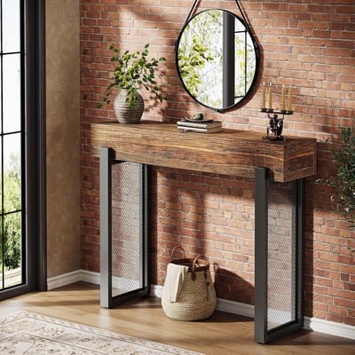 Tribesigns Consoletafel - Sidetable met Opbergruimte - Hout - Zwart & Bruin - Metalen Gaaspoten - 105 x 30 x 80 cm - Console Tafel voor Hal, Woonkamer, Entree