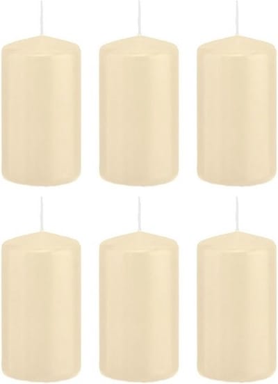 Trend Candles Cilinderkaars/stompkaars - 6x - cremewit - 5 x 10 cm - 23 branduren - met brandvertragende folie