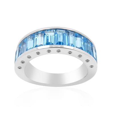 Cavill - Zilveren Ring met Marambaia Topaas 4,806 ct & Zirkonia 0,216 ct - 925 Sterling Zilver - Elegante Braziliaanse Baguette Ring