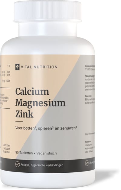 Vital Nutrition Calcium Magnesium Zink - Oestercalcium & Bisglycinaat - Goed opneembaar - Botten & Spieren - 90 tabletten