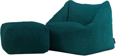 icon - Natalia Kinderzitzak Stoel met Poef - Ribfluweel - Blauwgroen