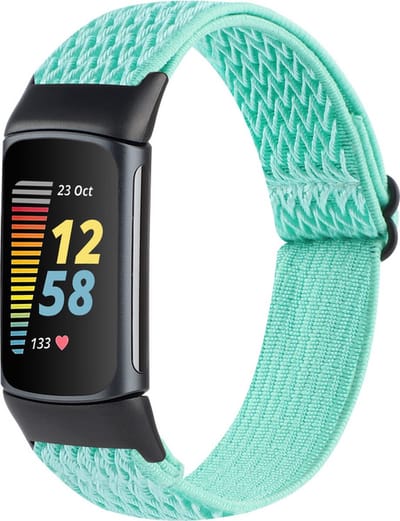 Nylon bandje - geschikt voor Fitbit Charge 5 / Charge 6 - mingroen