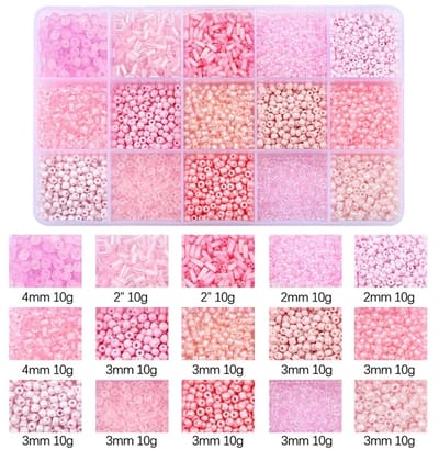 WiseGoods Luxe Glazen Bugelkralen Set Mix Met15 Kleuren - Zaadkralen - DIY - Sieraden Maken - Kralen - Hobby - Knutselen - Roze