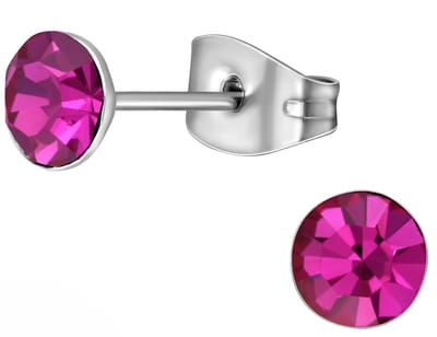 CS Joy - Oorbellen - 5 mm - Chirurgisch staal - kristal fuchsia roze - oorknoppen