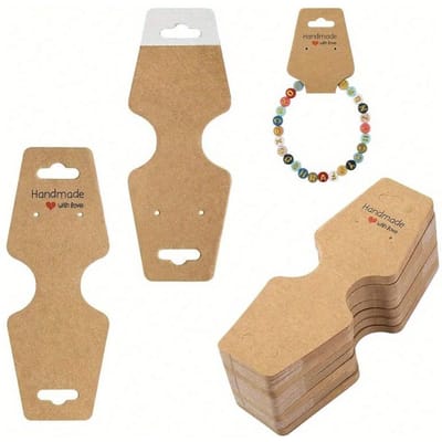 100 stuks - Kaartjes voor Armbanden en Oorbellen Display, Handgemaakte Oorbellen Kaartjes Zelfklevend, Geschikt Voor Ketting, Armband, Sleutelhanger, Oorbellen, Haarelastiekjes bruin