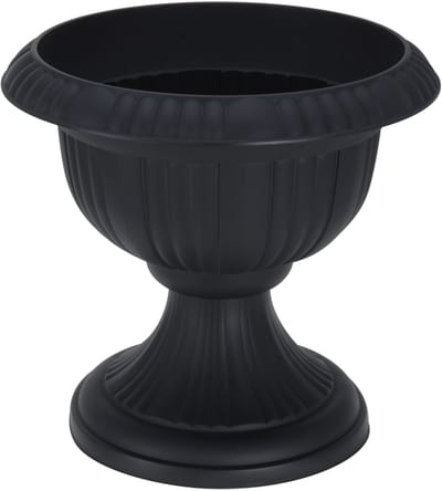 In & Out Deco - Bloempot op voet - set 2 stuks - klassiek - antraciet - rond 40 cm - hoog 36 cm
