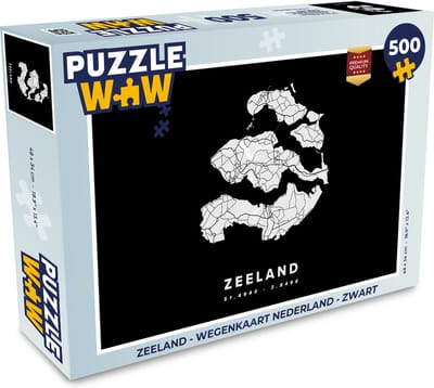 Puzzel Zeeland - Wegenkaart Nederland - Zwart - Legpuzzel - Puzzel 500 stukjes