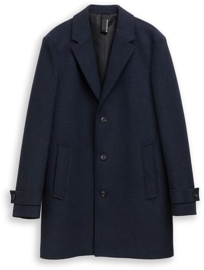 Tom Tailor - Wollen jas met reverskraag - Maat XXL - blue small herringbone