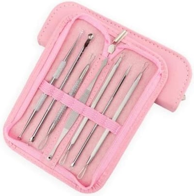 New Age Devi - Acne en Puist Verwijderaar Set RVS - Comedonenlepel - Comedonendrukker - Mee-Eter Verwijderen - Pimple Remover - Roze
