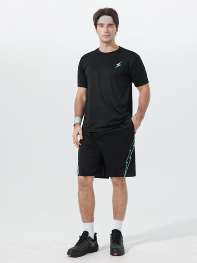YOUTHUP Heren Tweekleurig Verloop Sneldrogende Sportset - Rond Hals T-shirt met Korte Broek - L