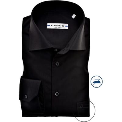 Ledub modern fit overhemd - zwart twill - Strijkvrij - Boordmaat: 42
