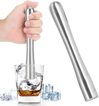 Cocktail Muddler van RVS voor het Maken van Drankjes - IJs Crushen, Mixen en Barbenodigdheden - 22.5 cm Lange Muddler voor Thuisgebruik