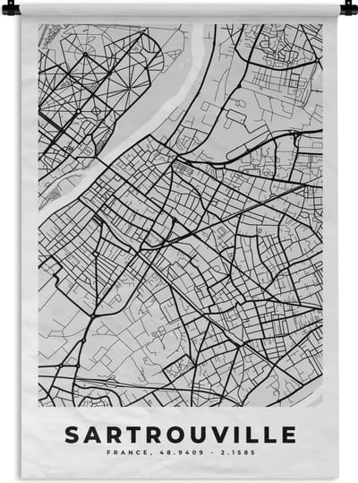 Wandkleed - Wanddoek - Plattegrond - Kaart - Stadskaart - Frankrijk - Sartrouville - 120x180 cm - Wandtapijt
