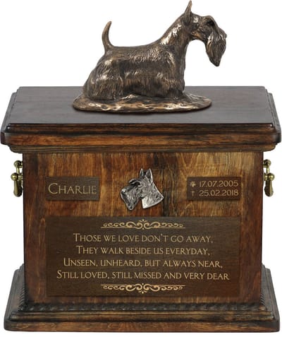 Urn voor hondenas met beeldje van Scottish Terrier of Aberdeen Terrier