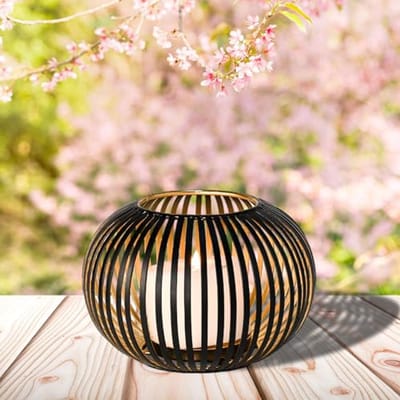 Moderne theelichthouder zwart goud 17 cm - Scandinavische lantaarn voor decoratie