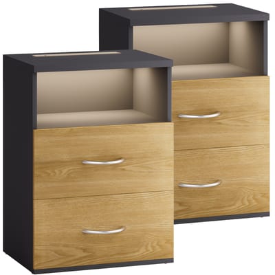 CASARIA Nachtkastje Set van 2 - LED 2 Lades 40x28x55cm - HoutAntraciet