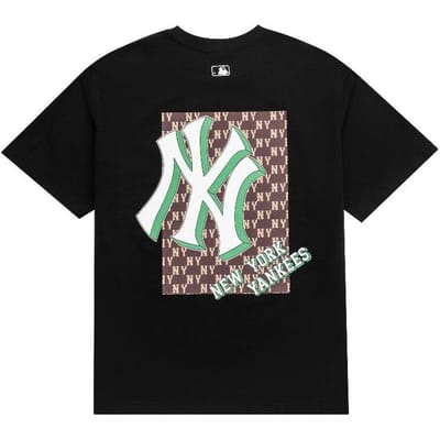 T-shirt à manches courtes imprimé logo vintage MLB New York Yankees Unisexe Noir 3ATSM3033-50BKS XS gray