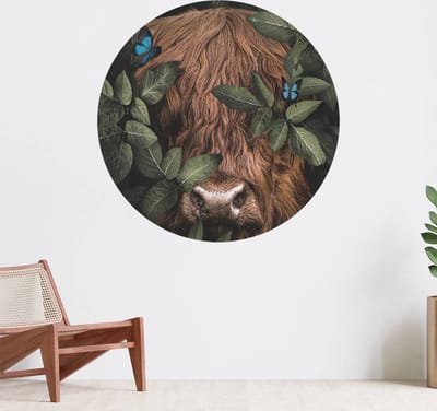 Muurcirkel zelfklevend behang - Jungle Highlander Portret - Wanddecoratie - 080cm behangcirkel - Ronde sticker voor aan de muur - Behangsticker verkrijgbaar in verschillende formaten