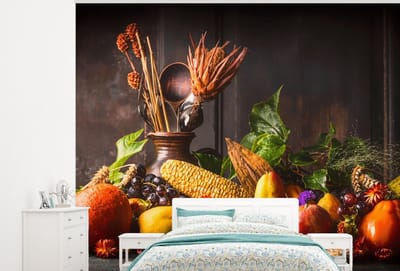 Behang - Fotobehang Groente - Fruit - Rustiek - Tafel - Breedte 300 cm x hoogte 240 cm