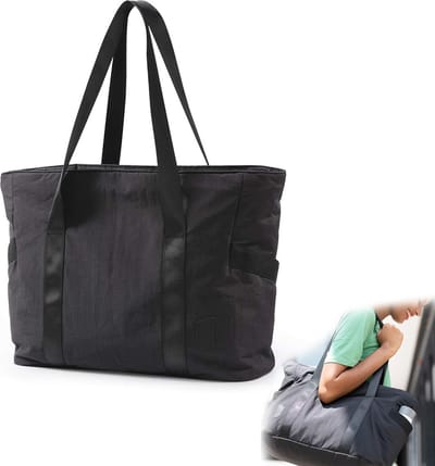 Grote waterdichte plunjezak - Boodschappentas voor dames - Reistas voor dames - grote schoudertas - draagtas met yogamatgesp voor weekendexcursies, werk, studie, reizen, winkelen, sportschool,yoga en sauna en meer - Zwart