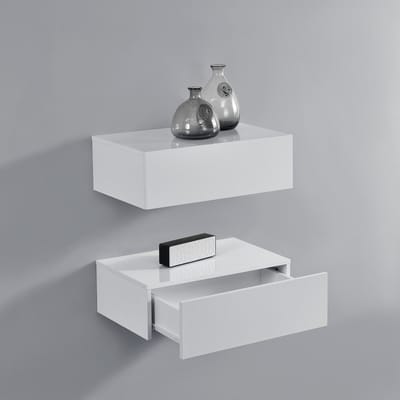 Wandplank met lade set van 2 zwevend 46x30x15 cm wit glanzend