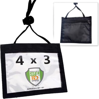 Premium Vaccinatie Record Kaarthouder Portemonnee met Lanyard - 4 X 3 Geloofsgegevens & Reizen Badge Houder met 3 Zakken - Helder Kunststof 4X3 Horizontaal Venster, Rits Pouch + door Specialist ID