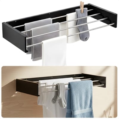 Cheqo® Wanddroogrek - Wanddroogrek Inklapbaar - Droogrek Muur - Muurdroogrek - Wanddroogrek Zwart - Inklapbaar Droogrek - Droogrek Aan Muur - Muur Droogrek Inklapbaar