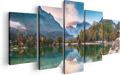 Artaza Canvas Schilderij Vijfluik Meer In De Bergen Met Een Geit Standbeeld - 100x50 - Foto Op Canvas - Canvas Print